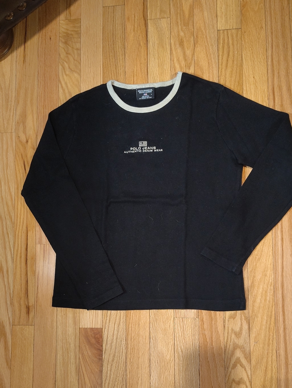 Ralph Lauren Black Long-Sleeve Crewneck with Contrast Tan Trim